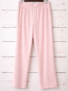 NWOT Women’s Pink Lounge Pants Bow Textured Wide Leg Pull On Size Large